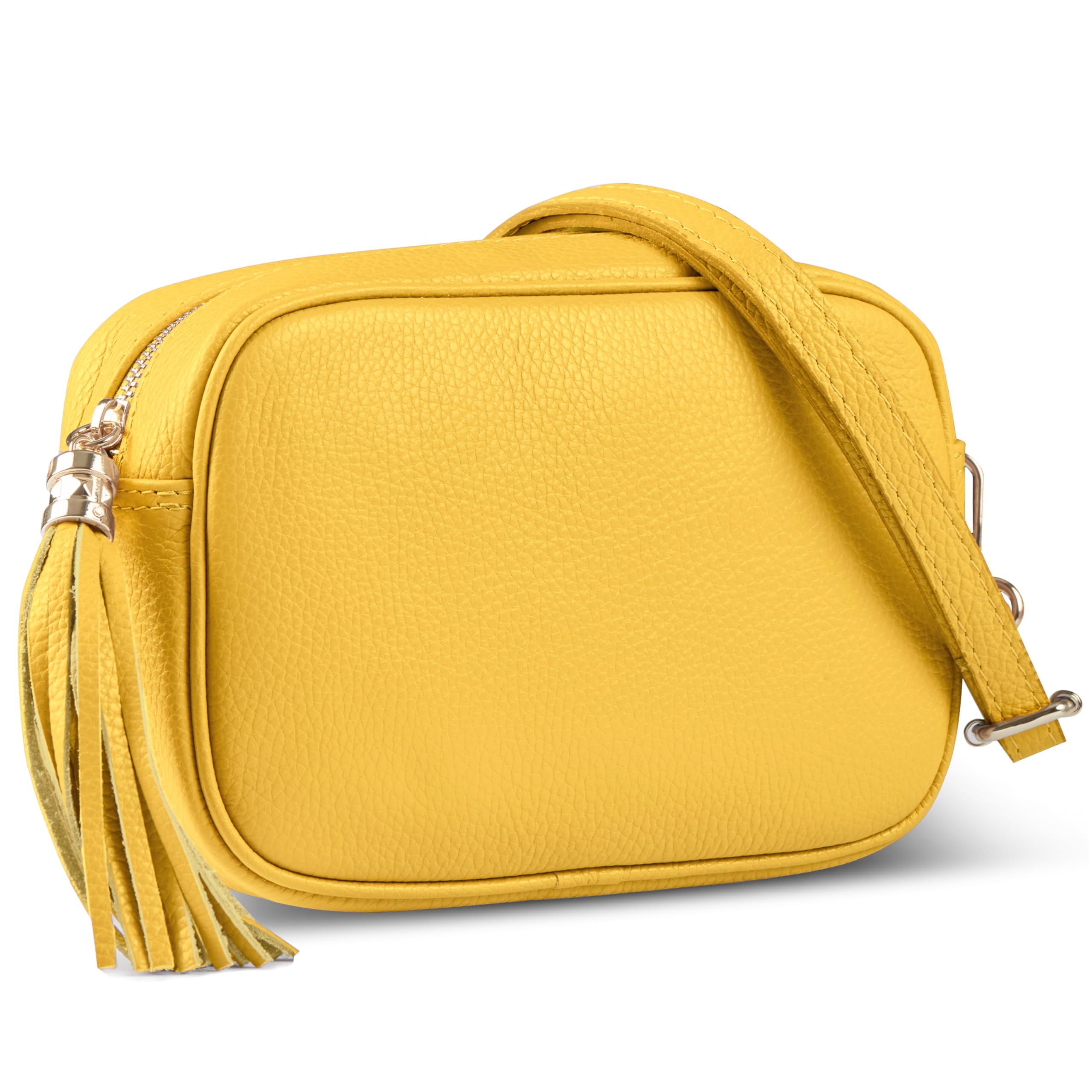 Italian Calf Leather Crossbody Bag for Women with Tassel Zipper Small Camera Purse Shoulder Handbag Pocketbook