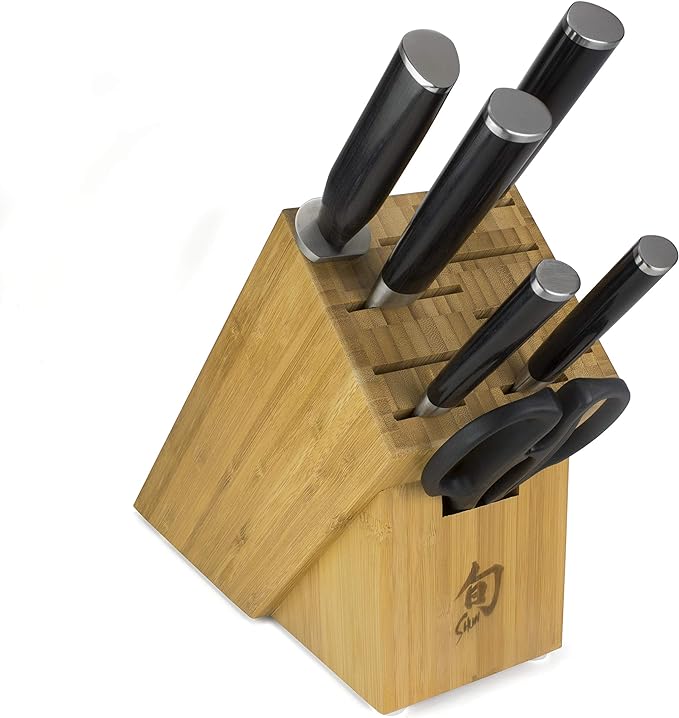 Shun Classic 7-piece knife block set with bamboo block and damascus blades
