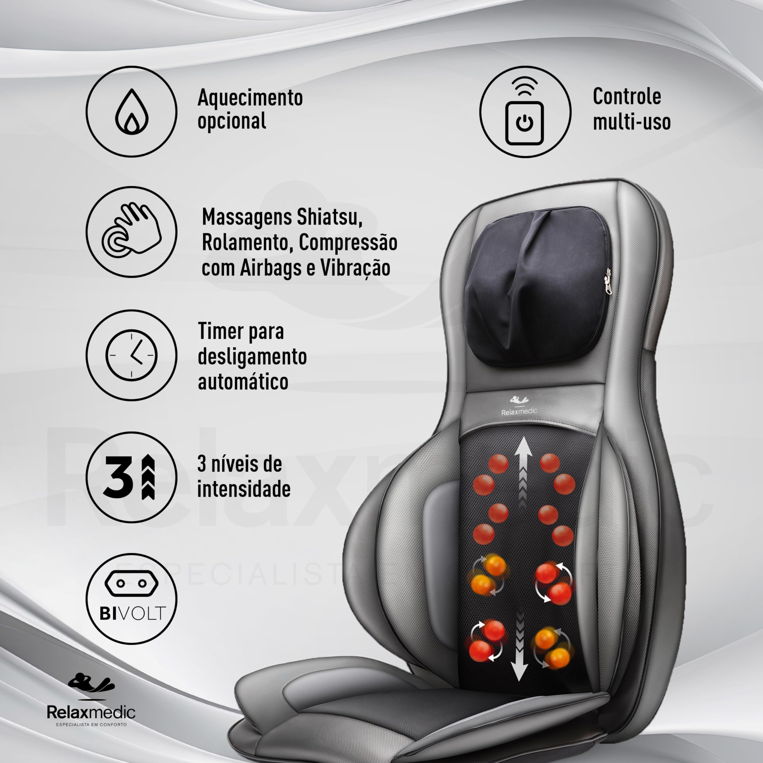 STYLE 【SHIATSU】 Assento Massageador Shiatsu Compressão 3D Relaxmedic | Amazon.com.br