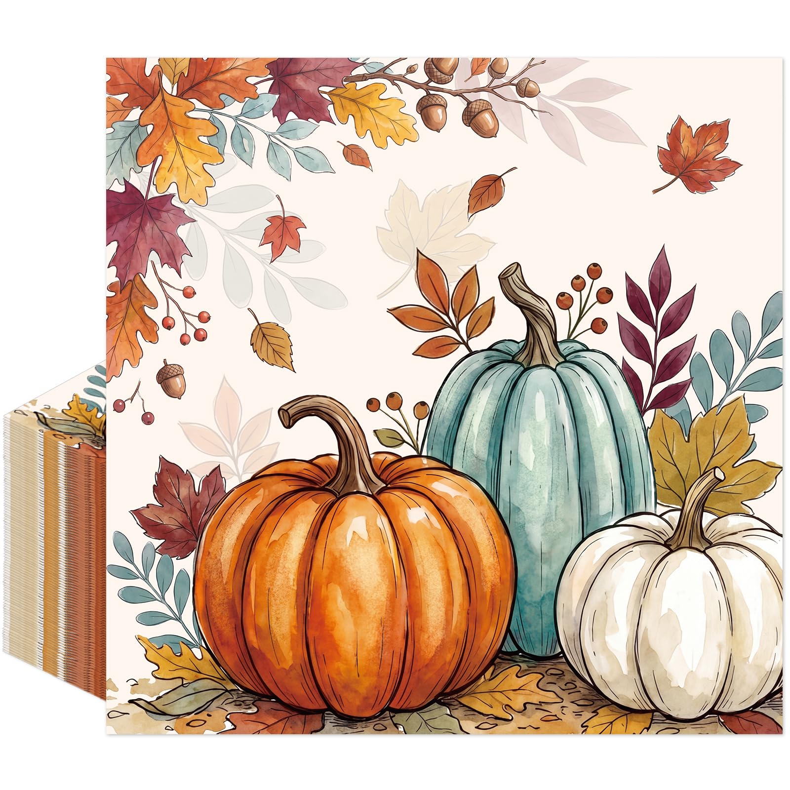 Afritee Autumn Decorations Napkins Pumpkin Style, 50 Pcs for Harvest Party
