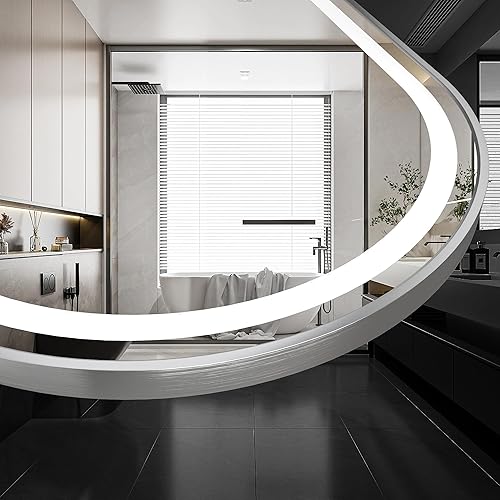 Miniatura 5 de MYlovelylands Espejo LED de 24 x 36 pulgadas, color plateado, para tocador de baño, decoración de pared, espejo de arco de metal cepillado, espejo