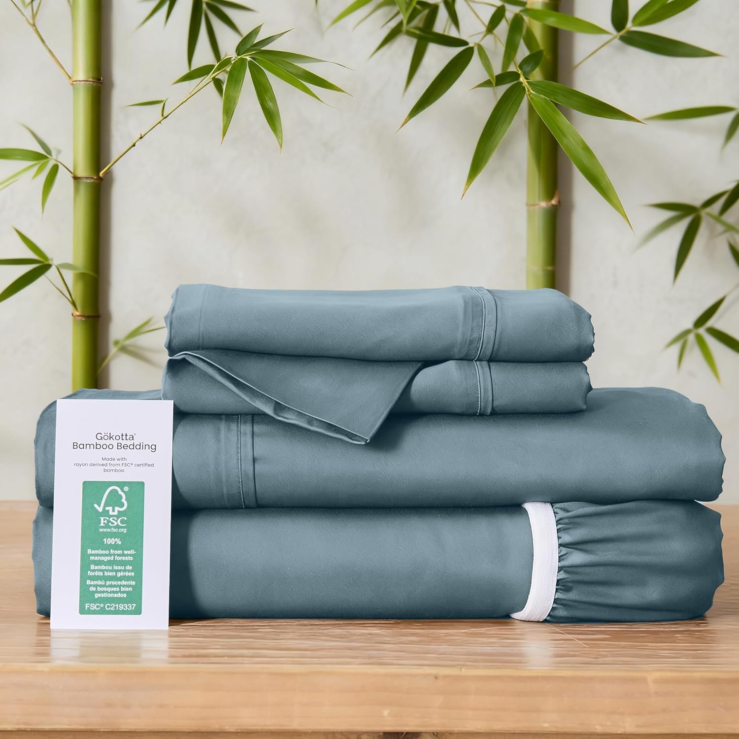 GOKOTTA 4-Pcs Full Sheet Set, 100% Rayon Derived from Bamboo, 15" Deep Pocket Full Size Bed Sheets with Elastic Corner Straps, Cooling Sheets for Hot Sleepers - Silky Soft & Breathable - Blue - Image 8