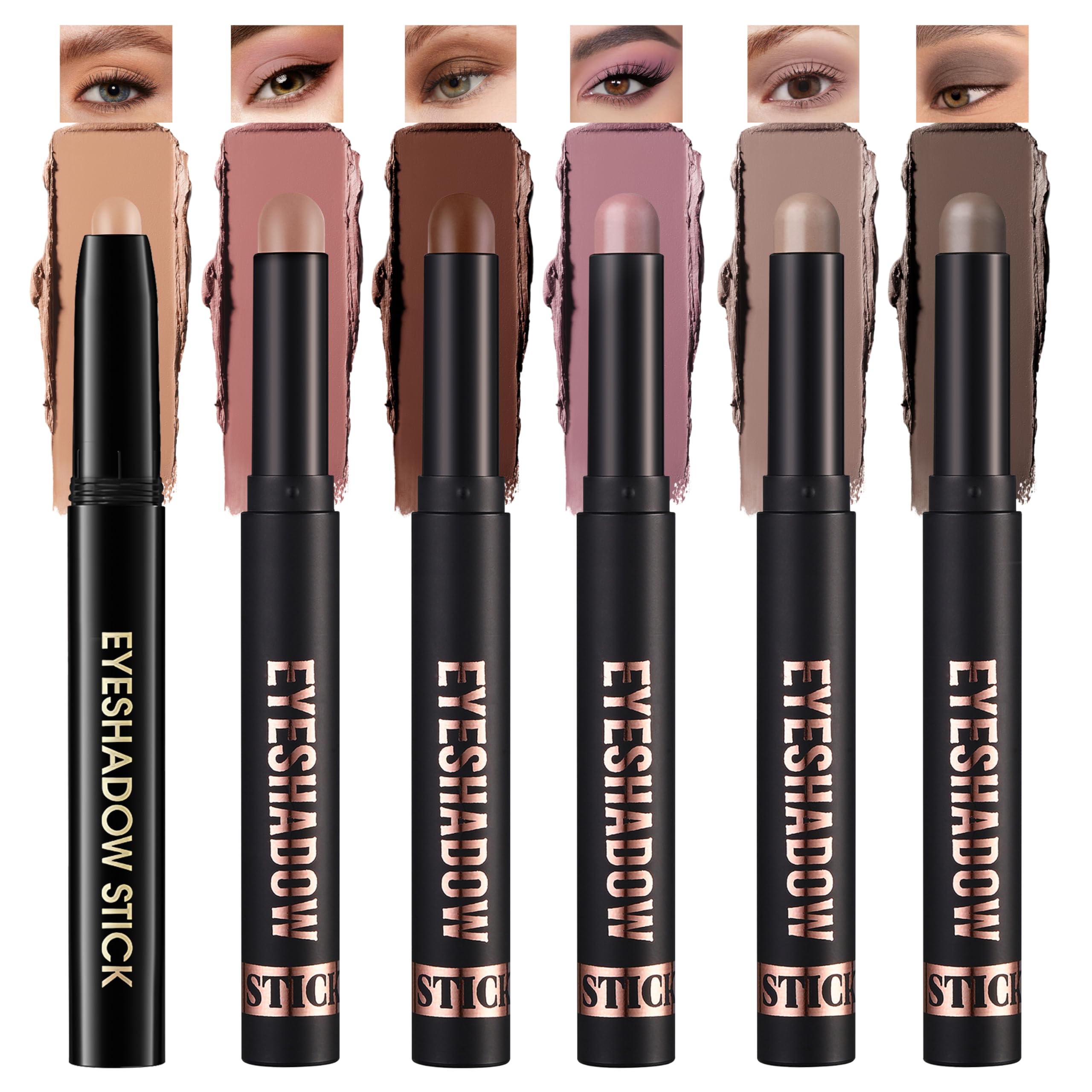 Noerrors 6pcs Matte Neutral Cream Eyeshadow Stick Set for Women, Beige Nude Pink Taupe Brown Mauve Waterproof Long Lasting Pigmented Eye Brightener Stick, Naked Natural Eye Crayon Eyeliner Pen Makeup Set B