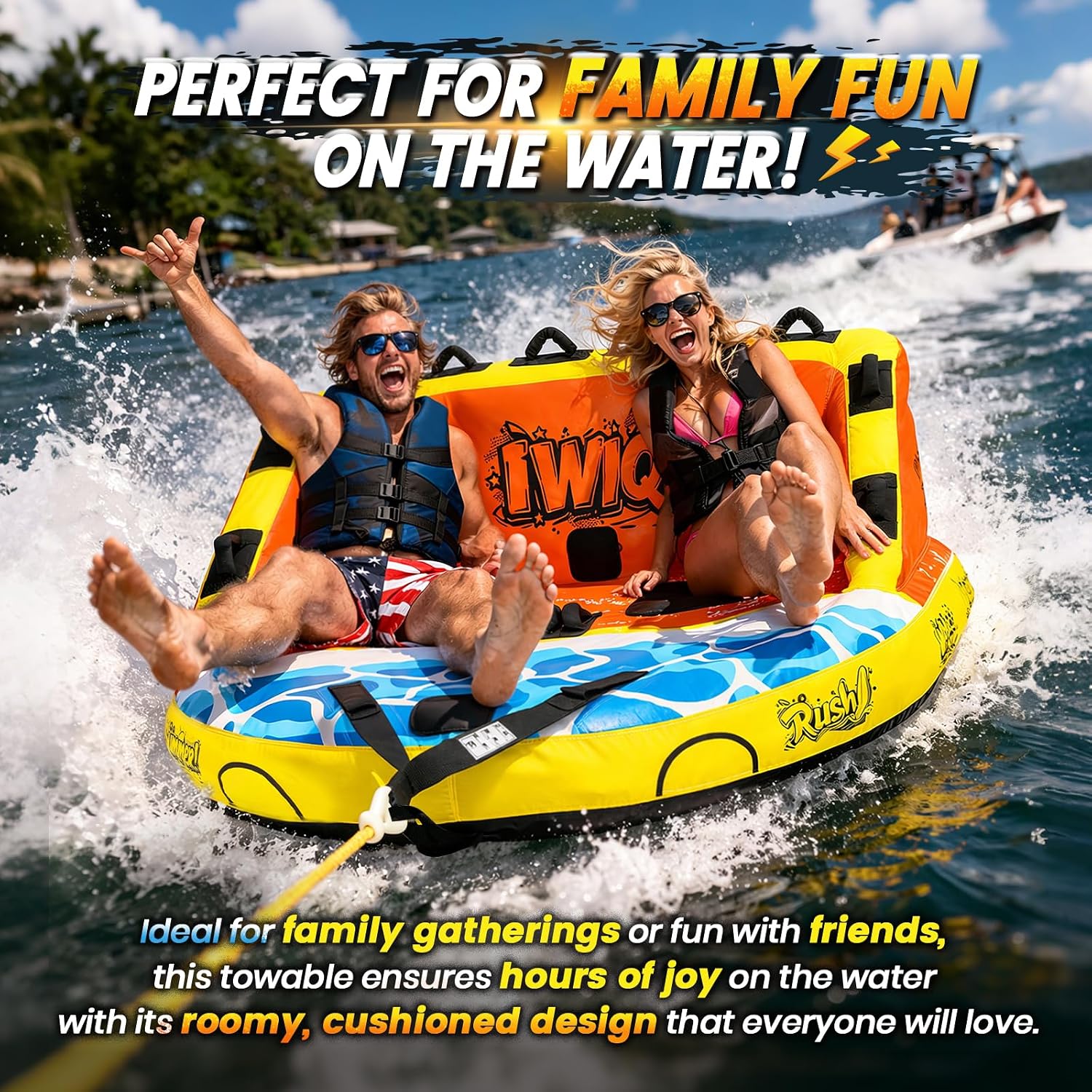 Heavy-Duty Towable Tube for Boating, Boat Tubes with 840D Nylon Cover, Inflatable Water Sport Towables with Front Back Tow Points, Super Sofa Design