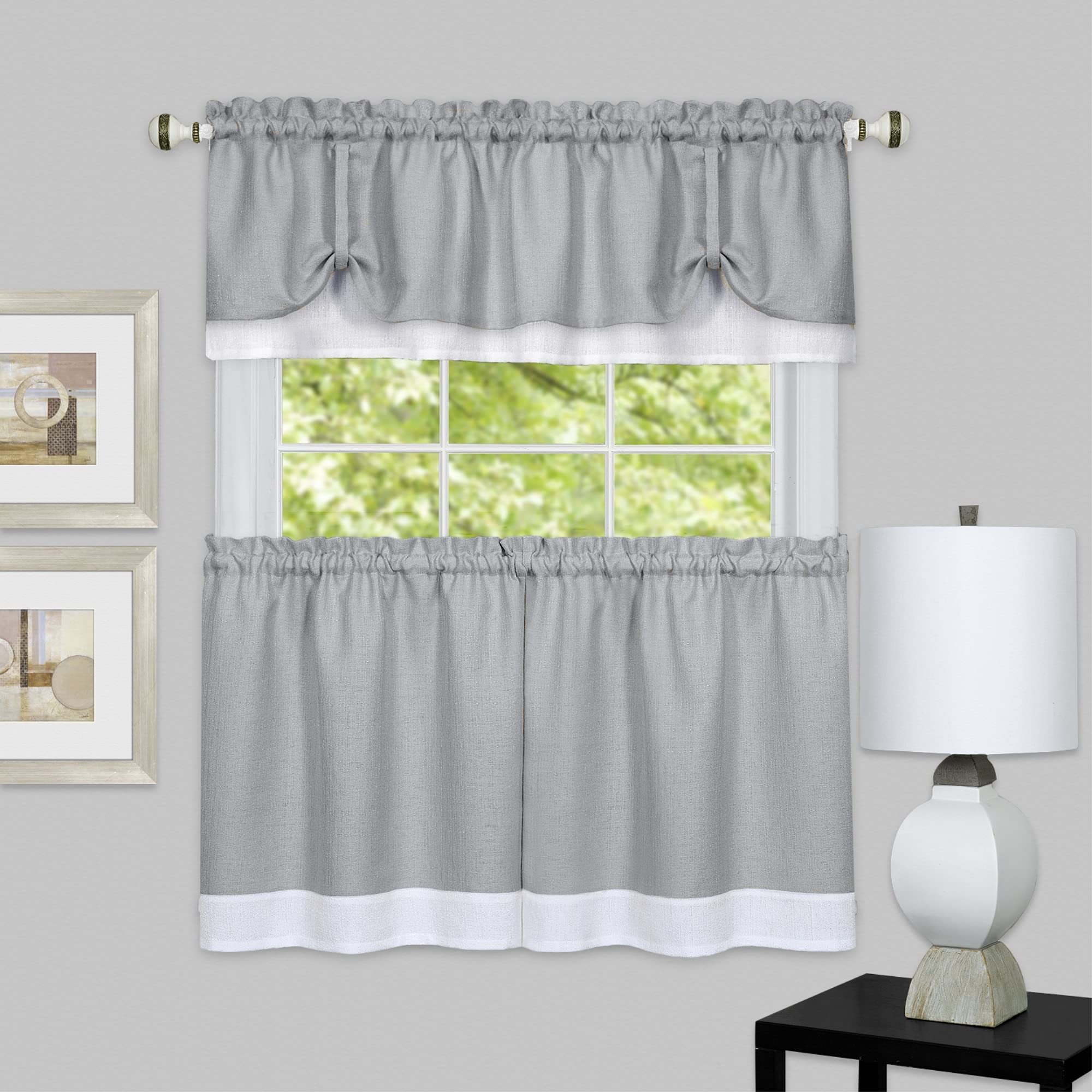 Ergode Darcy Window Curtain Tier and Valance - Elegant Textured Design - Easy Install