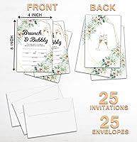 Vista 3 de Invitaciones de despedida de soltera para brunch & Bubbly, invitación de brunch nupcial verde, tarjetas de invitación para fiesta de compromiso