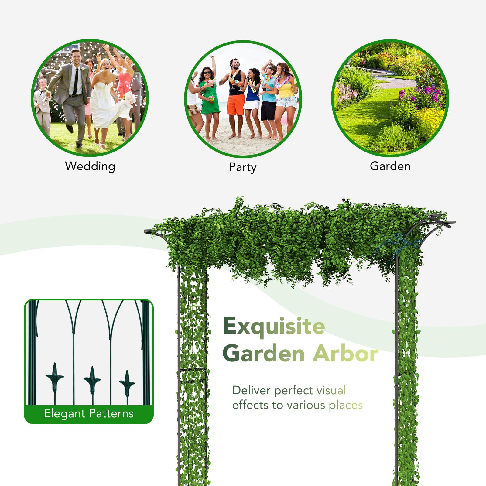 HOMASIS Arco de Rosas de jardín de Metal, Pérgola para Plantas trepadoras, Enrejado Arco para Boda, jardín, Fiesta, Pérgola Cuadrada Alta Resistencia Ayuda Flores Enrejado, 205x52x205cm (Verde)