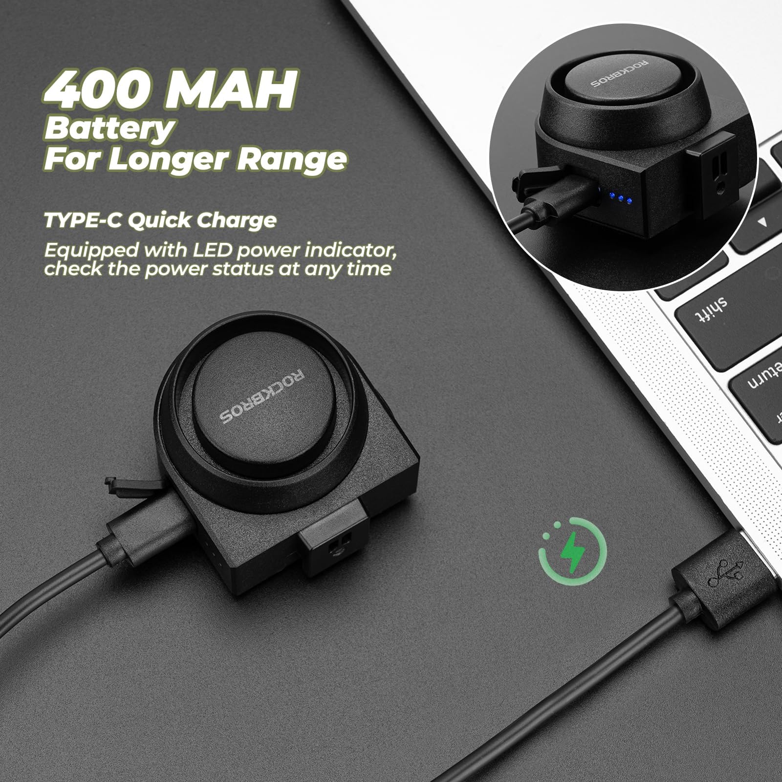 ROCKBROS Timbre Eléctronico Bicicleta, 115dB Volumen Regulable Bocina Bicicleta Eléctrica con Mando a Distancia, 4 Modos Sonido USB Recargable para MTB, BMX, Patinete Eléctrico