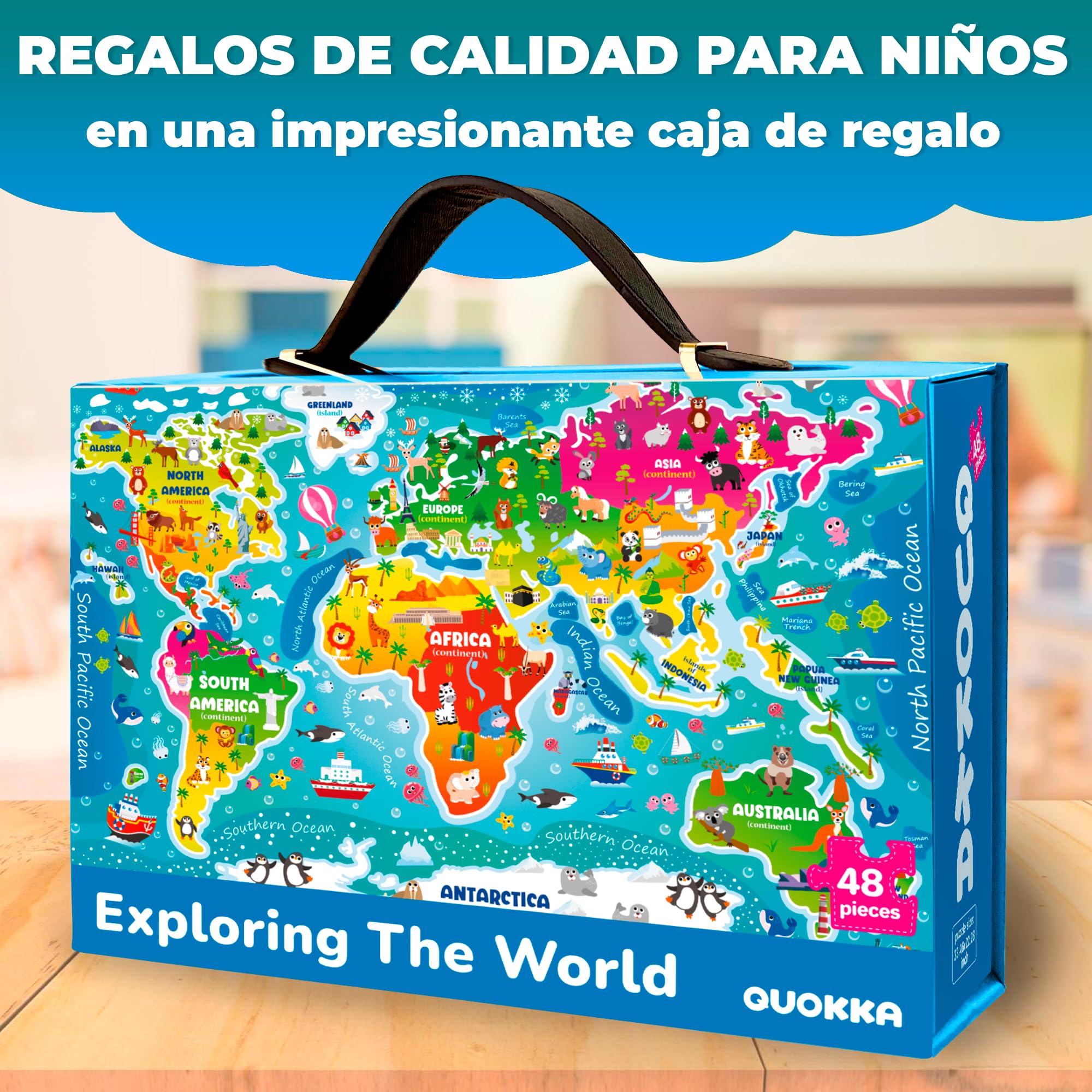 QUOKKA Puzzle Mapa Mundi Infantiles 3 4 5 Años - 60x90 cm 48 Piezas Puzzle XXL Gigante de Suelo para Niños 5 6 Años - Grande Juguete Mundo - Regalo Educativo para Niños y Niñas de 2 a 6