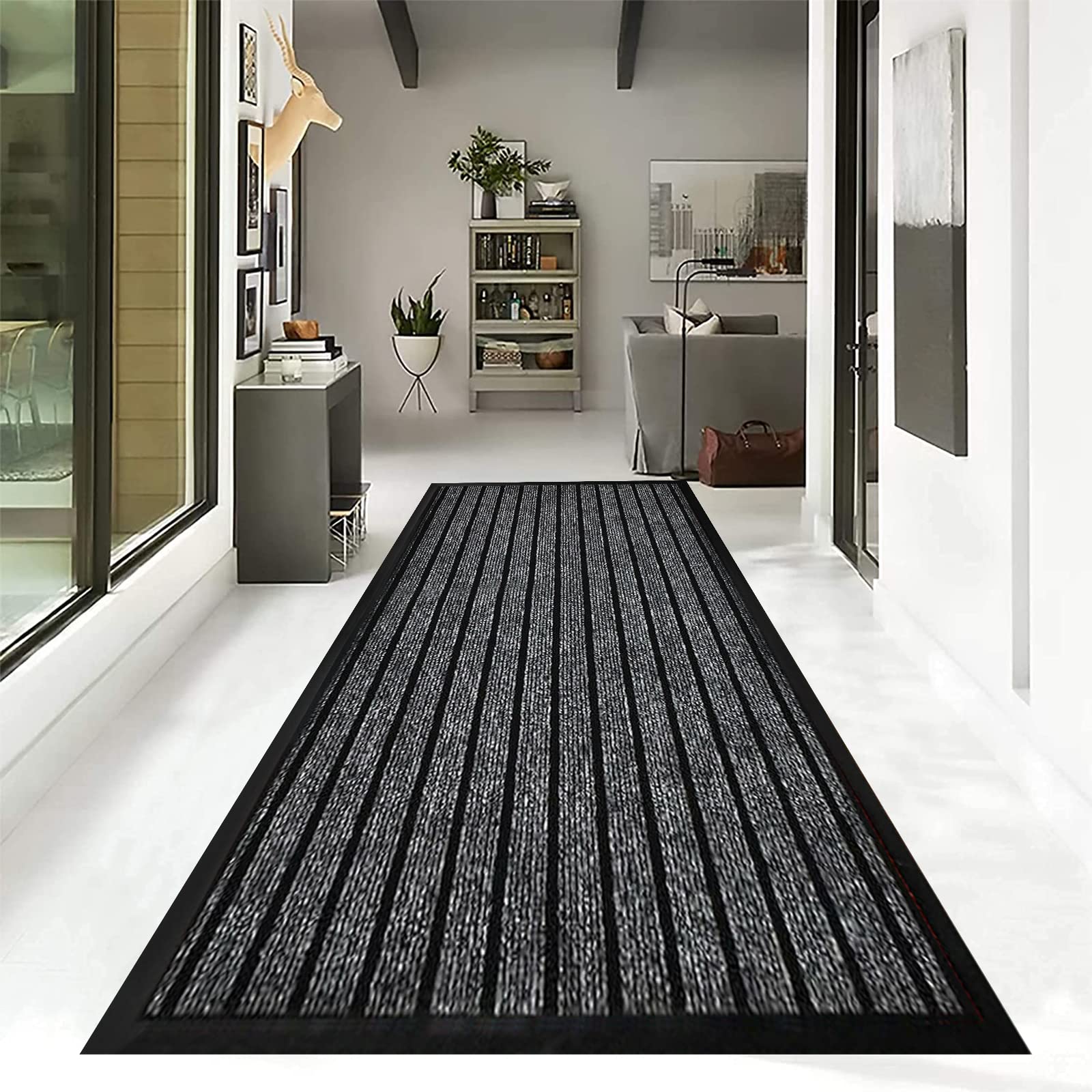 Hafaa Door Mat Indoor & Outdoor Grey 80x300 cm Non Slip Washable Doormat Dirt Trapper Water Absorbent Rubber Mat Heavy Duty Floor Mats