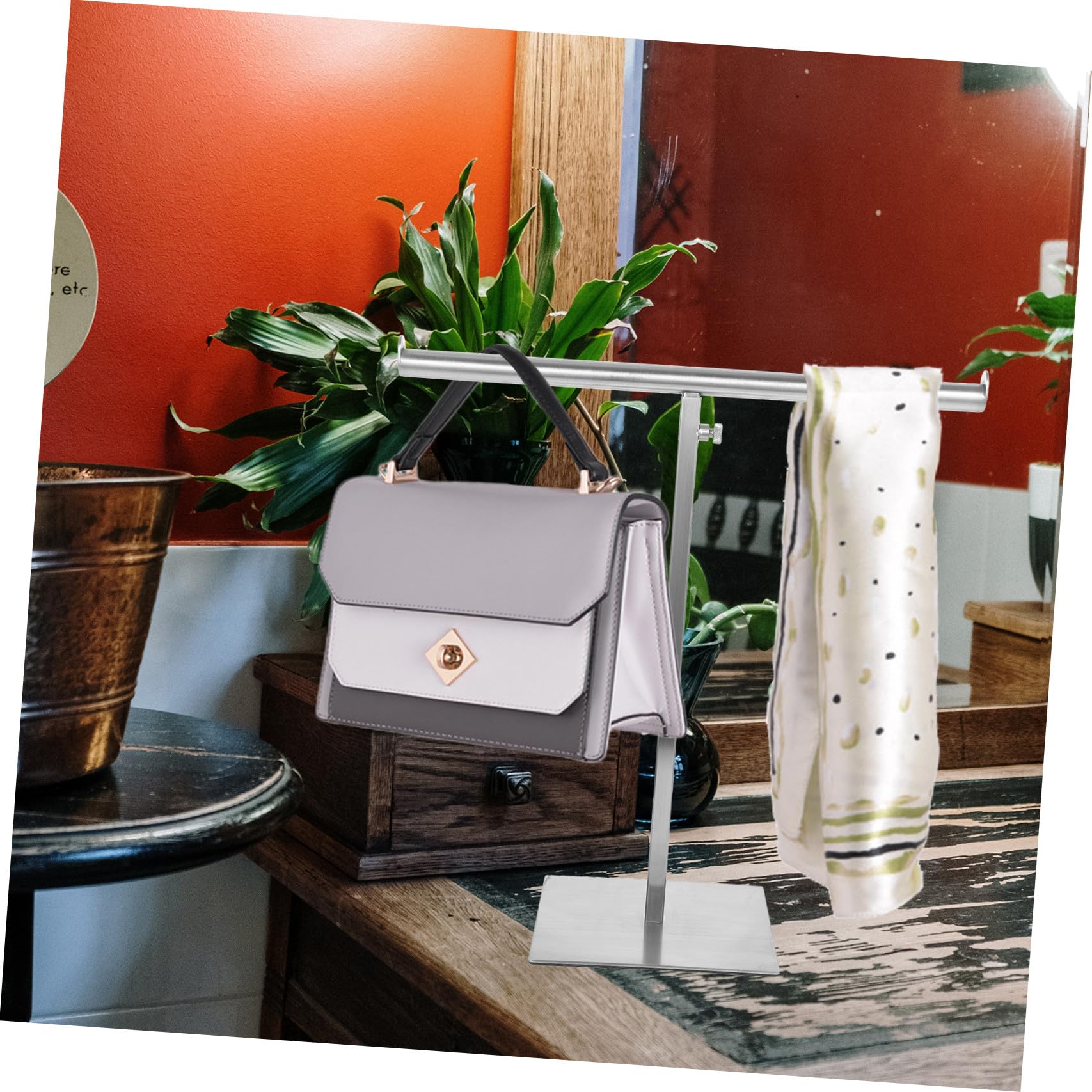 Expositor Ajustable para Colgar Bolsos de Mano de Acero Inoxidable, Perchero Metálico Multifuncional para Organización en Armarios, Adecuado para Tienda y Uso Doméstico, Soporte
