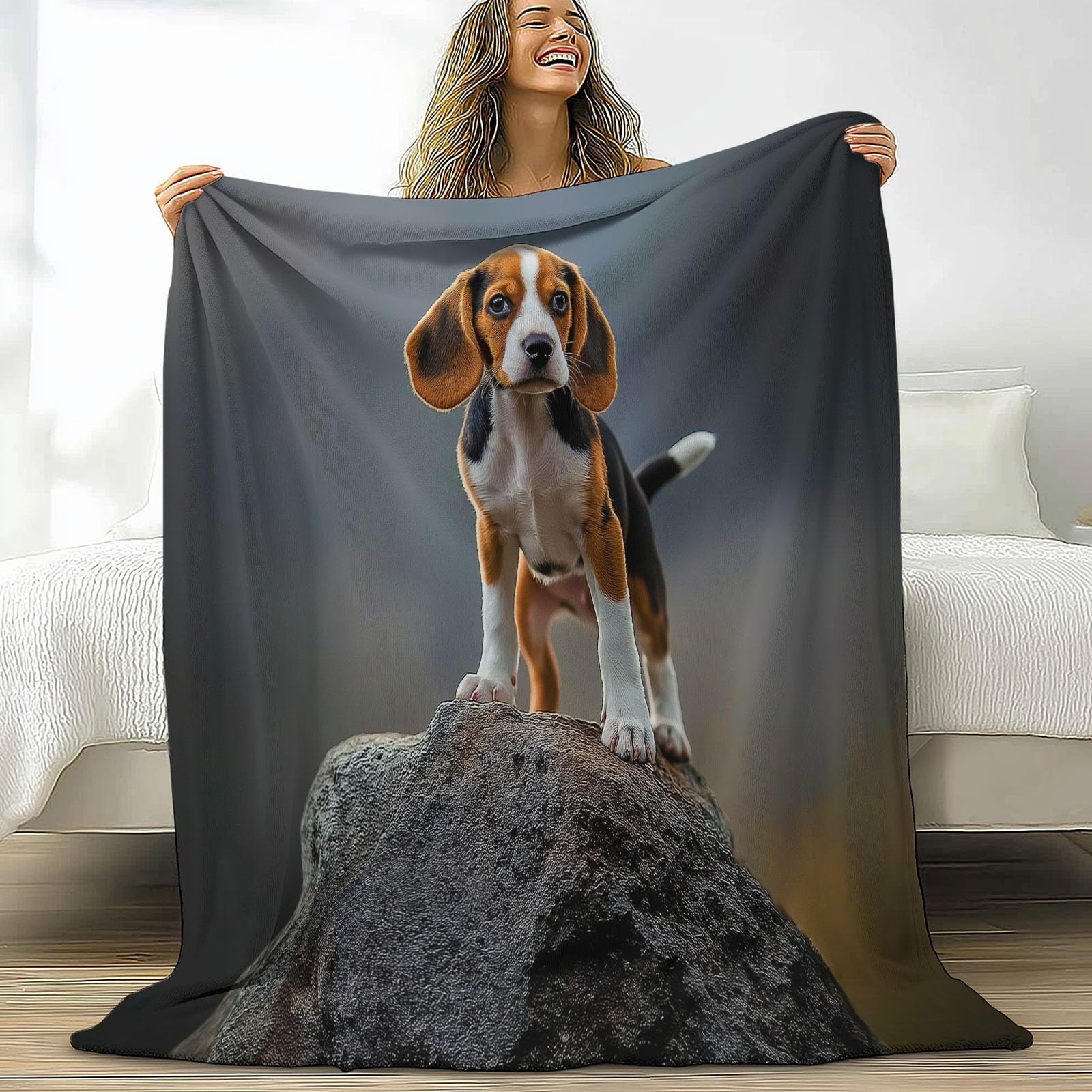 Générique Couvertures en Molleton de Flanelle Animal Chiot Montagne Couverture Chaude et légère pour Toutes Les Saisons – Plaid Polaire Anti-Boulochage pour lit, canapé, Sofa, Gris, 150 x 200 cm