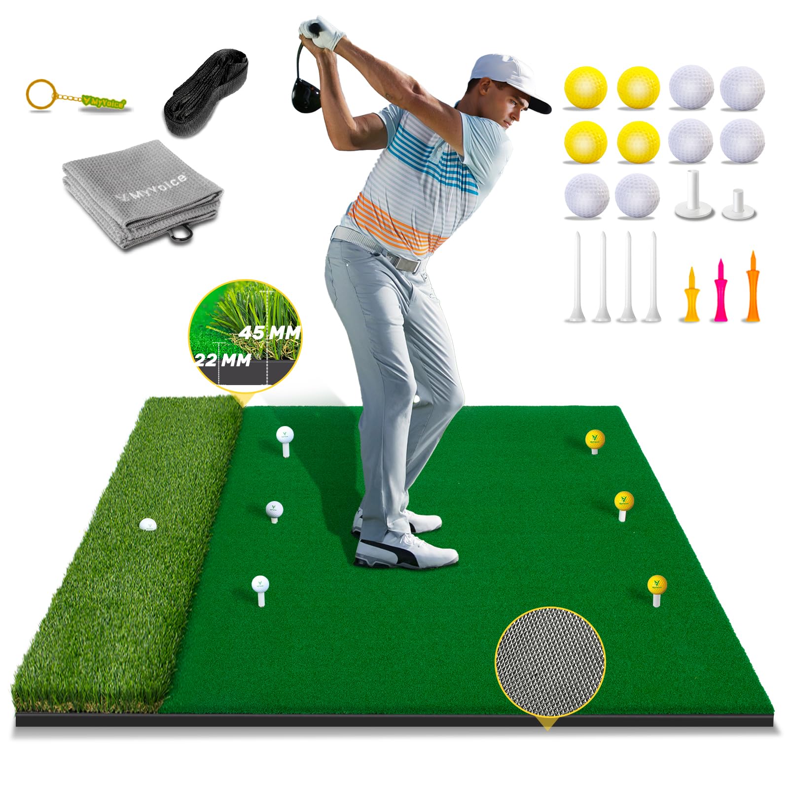 Upgrade Multi-Function Golf Hitting Mat – MyVoice 5x4ft Thickened Mat with Interchangeable Turf, Durable Non-Slip Base for Indoor & Outdoor Practice, Ideal for Golfers of All Levels