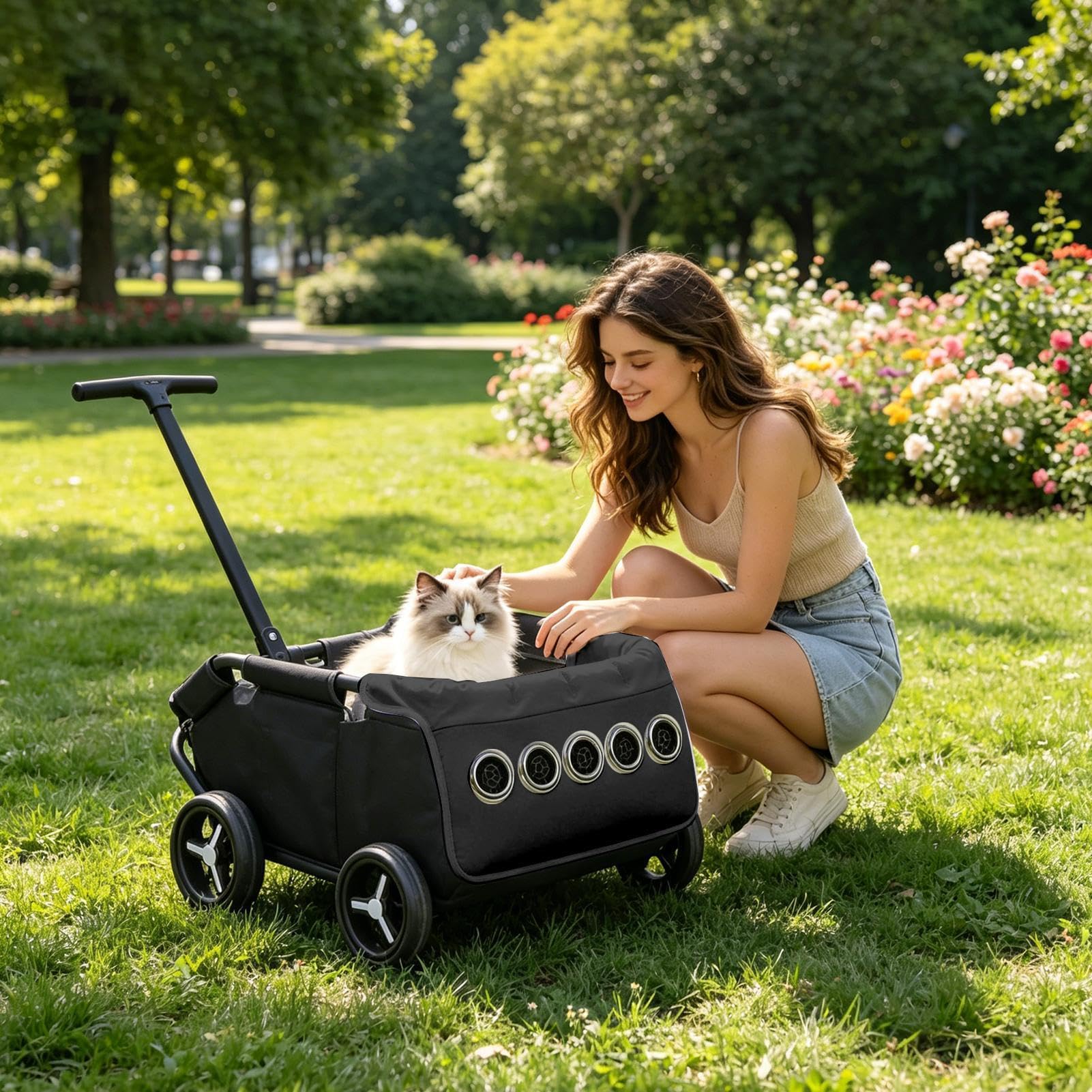 Tappetino da Passeggino per Cani Con Ventola A 3 Velocità Cuscinetto | Copertina Rinfrescante per Gatto da Passeggino Per Interni Esterni Casa Viaggio Animali Cuccioli Gatto Cane Taglia P