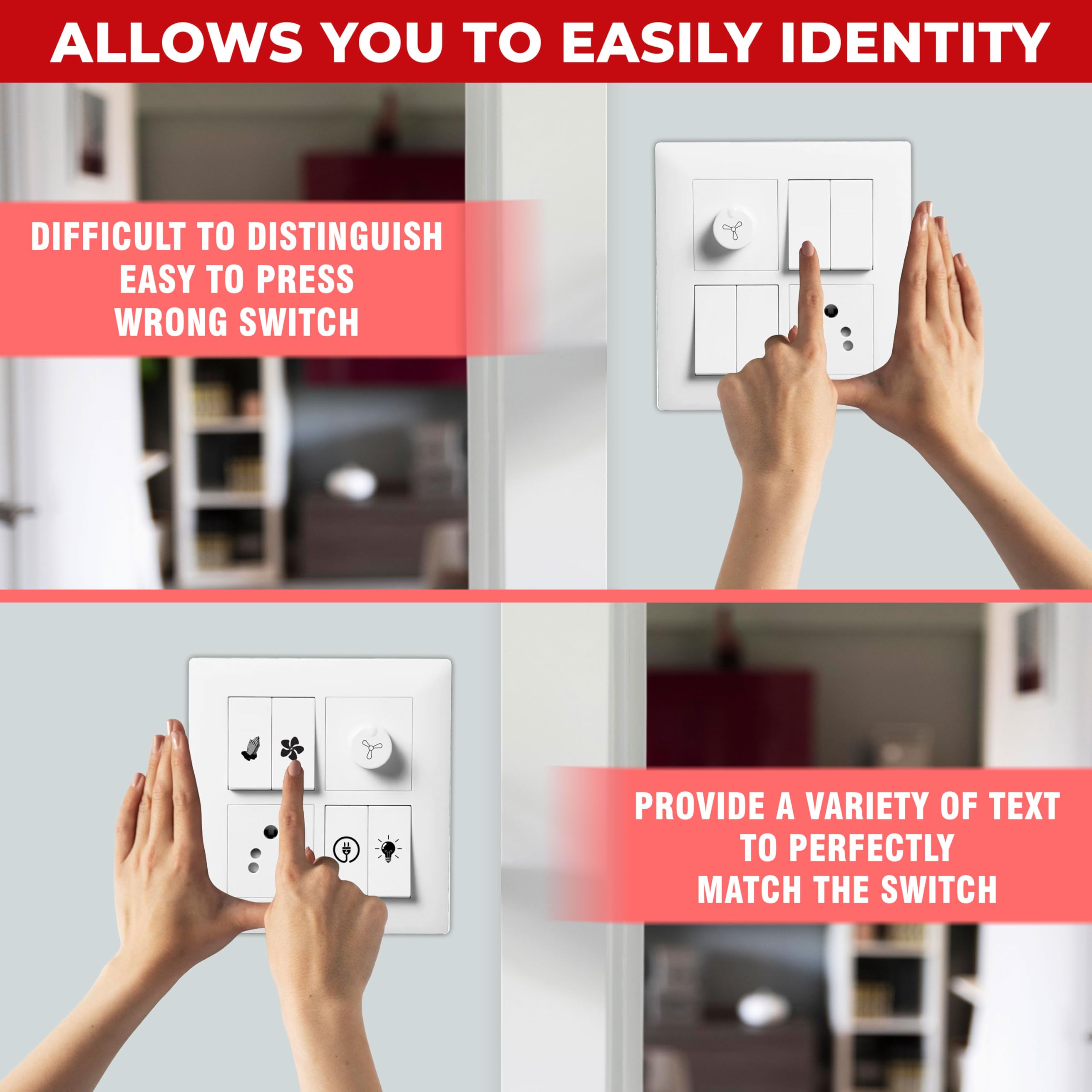 Trueflair Stickers for Switch Board for Home Wall Switches, Contain All Common Switch Stickers (Transparent Black & White) 3