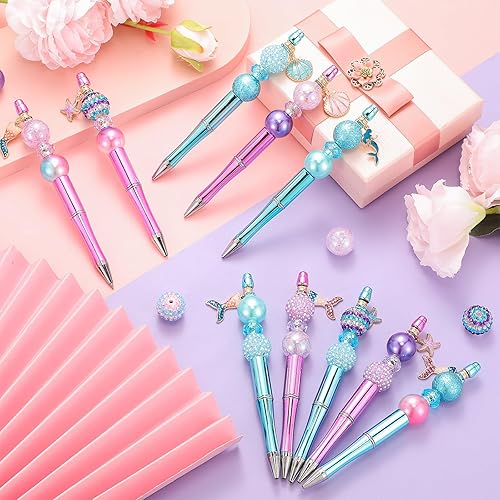 Miniatura 4 de Fulmoon 24 bolígrafos de plástico con cuentas a granel con 108 cuentas surtidas, 24 dijes de playa, juego de bolígrafos con cuentas de tinta negra,