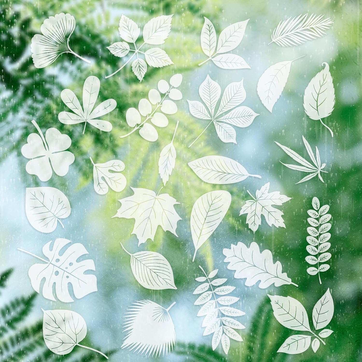 Merzio 26PCS Anti-Collision Window Stickers to Deter Birds, Transparent Leaf Window Clings for Glass Windows and Doors, UV Reflective Bird Strike Prevention Decals for Home Décor