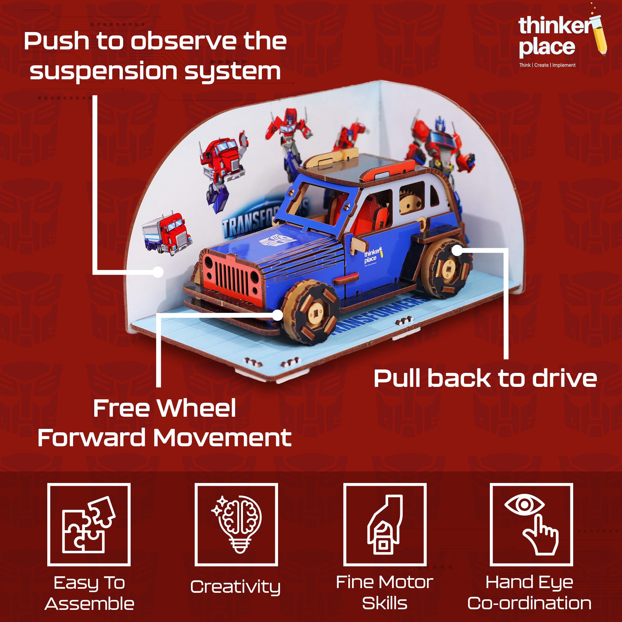 ThinkerPlace Transformers Optimus Prime DIY Car Kit | Educational BlocksToy for Kids 8+ | Build, Learn & Play | Perfect Birthday & Return Gifts | STEM Toy | Pull-Back Mechanism, Set Of 1 2