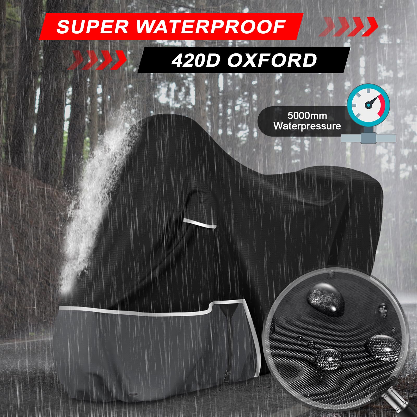 Telo Copri da Esterno per Piaggio mp3 400/500 (con bagagliaio), Telo Copertura Coprimoto Copri Moto mp3 400 500 420D Tessuto Oxford Impermeabile Resistente All'inverno, Nero e grigio scuro