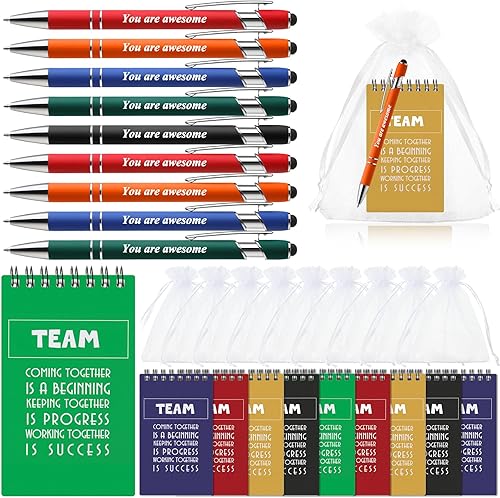 Roowest Bolígrafo inspirador de agradecimiento a los empleados con punta de lápiz capacitivo, bolígrafo de metal, cuaderno motivacional, mini diario