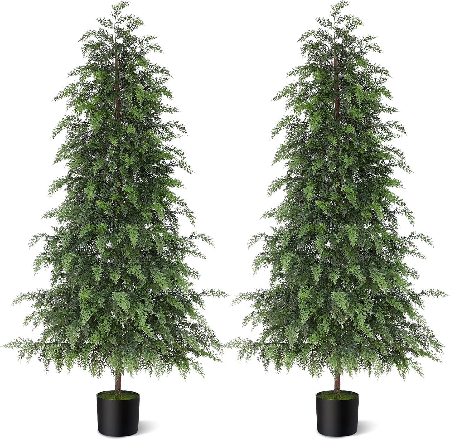 5ft real touch cedar topiary trees for front porch decor, artificial shrubs faux plants potted uv resistant fake greenery for outdoor indoor door garden farmhouse home decoration (set of 2)