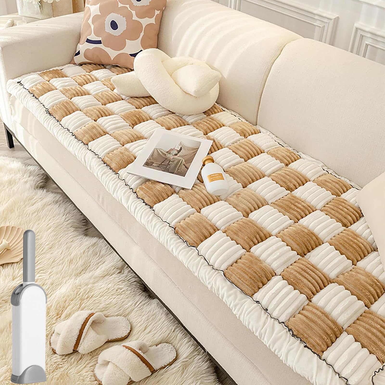 Snuggle Paw Pet Bed Couch Cover, 2024 New Snuggle Paw Couch Cover, Snuggle Paws, Snuggle Paw, Snugglepaws Couch Cover for Fluffy, Soft, Non-Shedding, Non-Fading, Non-Slip (Light Brown, 23.6*70.8in)