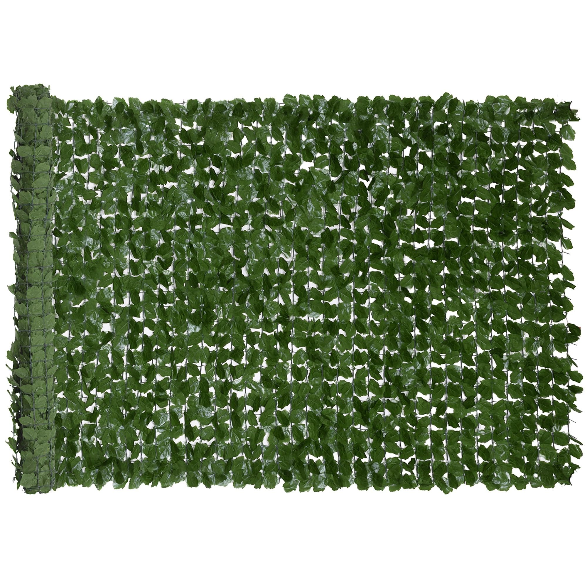 Outsunny Haie Artificiel lierre Brise-Vue décoration Rouleau 3L x 1,5H m Feuillage réaliste Anti-UV Vert foncé