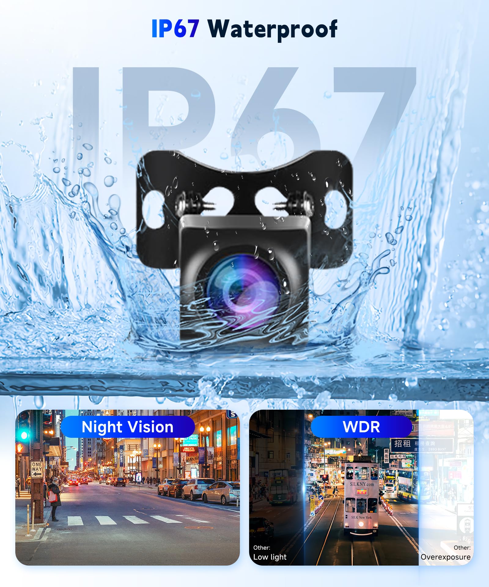 9.66‘’ 1080P Dashcam Rétroviseur avec Carplay & Android Auto, Caméra Embarquée 1080p, Carte TF 64 Go, Enregistrement 24h/24, WDR, Vision Nocturne, Commande Vocale