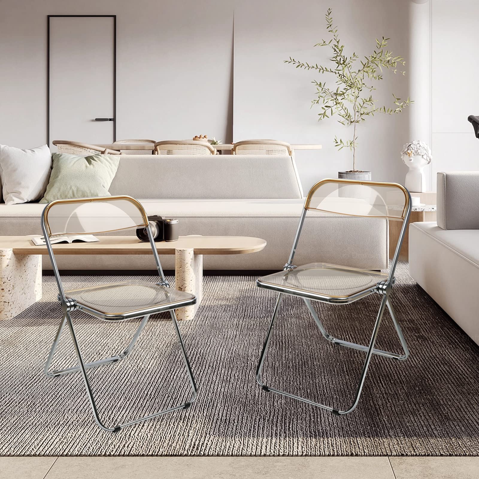 OHMG Klappstuhl für Haustiere, aus Metall, transparent, Tragfähigkeit von 150 kg, für Esszimmer, Wohnzimmer, Garten, Eingangsbereich, Klappstuhl innen & außen mit Metallstruktur