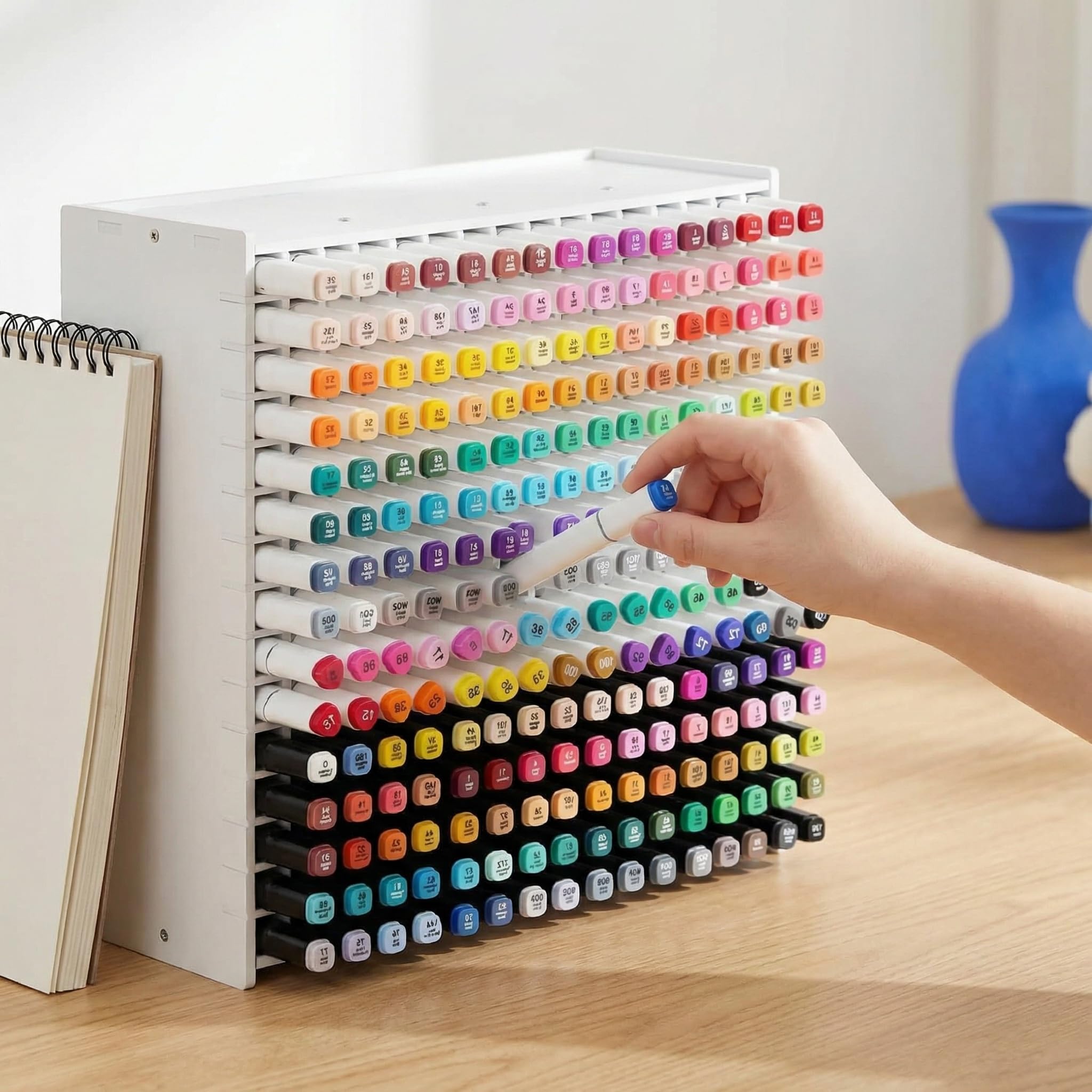 240 Fächer Stifte Organizer Schreibtisch, Großer Marker Organizer mit Verstellbaren Trennwänden, Robuster Stiftehalter Aufbewahrung für Marker, Stiftebox für Kinder, Künstler & Büro (Weiß)