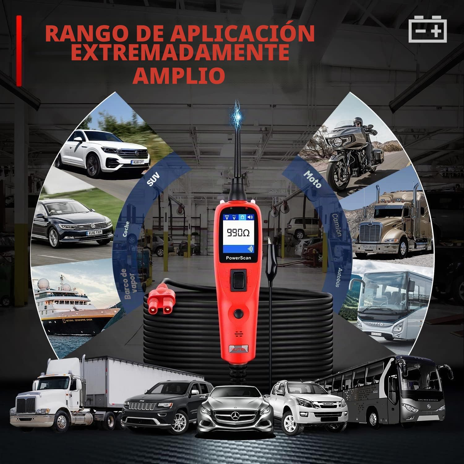 Autel PowerScan PS100 Kit Sonda Circuito, Herramienta Diagnóstico Sistema Eléctrico 12V 24V,Lectura Resistencia Corriente CA/CC, Activación Componente,Prueba Corto/Tierra/Continuidad/Remolque,6M Cable
