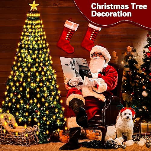 Miniatura 2 de Luces de árbol de Navidad con estrella, 400 luces LED de Navidad amarillas cálidas de Navidad con 8 modos y función de memoria, 6.6 pies x 16