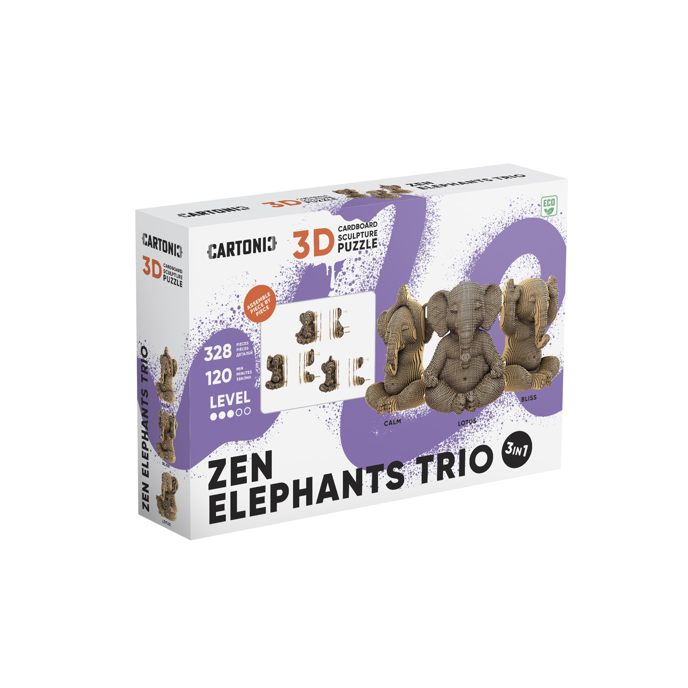 Zen-Elefanten Trio 3D-Puzzle aus Karton – Bausatz 3 Modelle