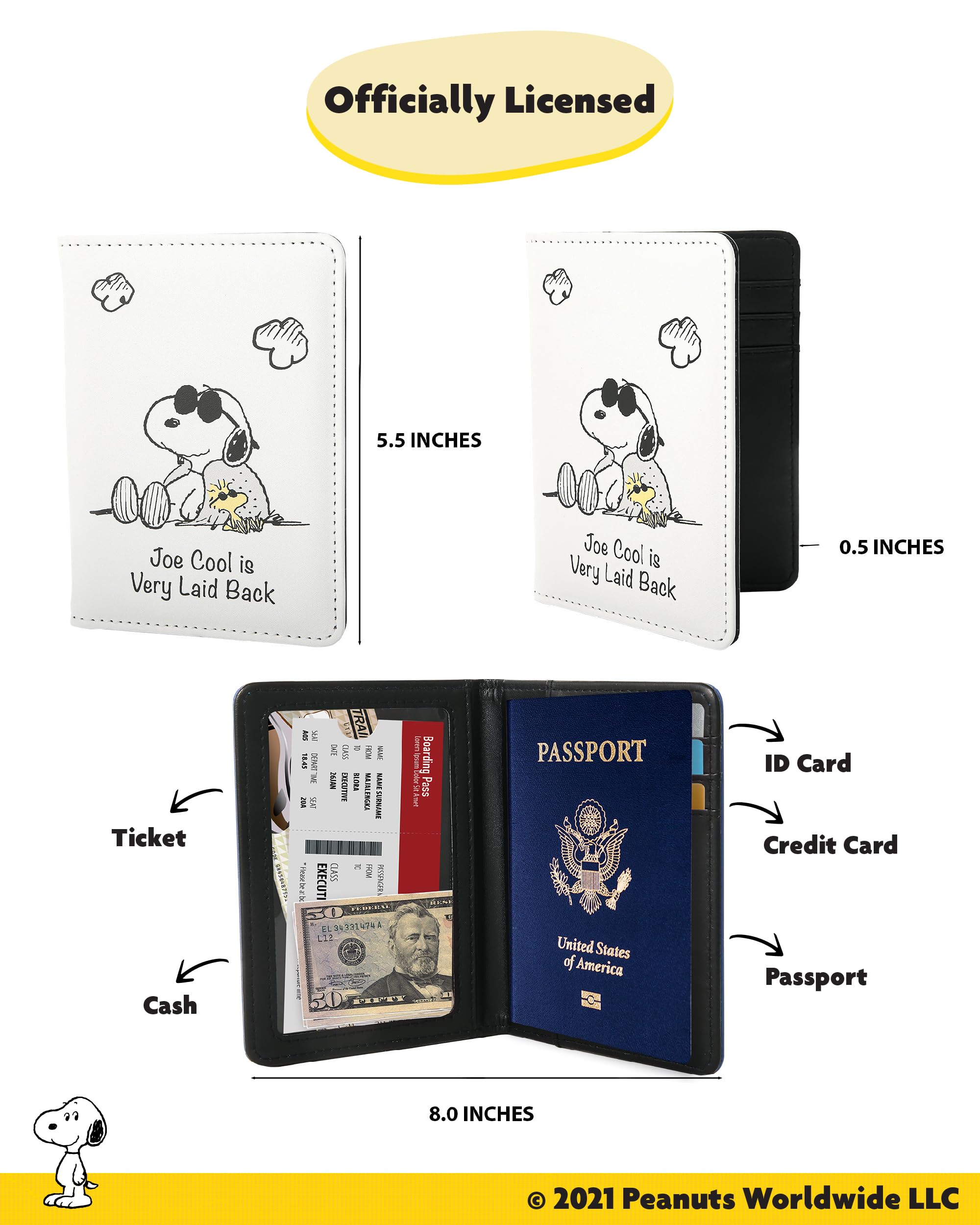 Peanuts Snoopy - Custodia per passaporto con licenza ufficiale, porta passaporto da viaggio, bianco, classico | Regali Woodstock e Snoopy