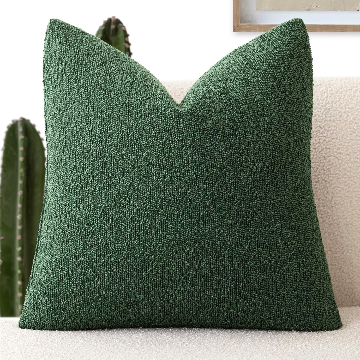 Foindtower Decorative Textured Boucle Throw Pillow Covers Accent Solid Pillow Cases Neutral Soft Cozy Couch Cushion Case for Chair Sofa Bedroom Living Room Home Decor 16x16 Inch,1PC,Pine Green 16" x 16" (Pack of 1) Abundant Green