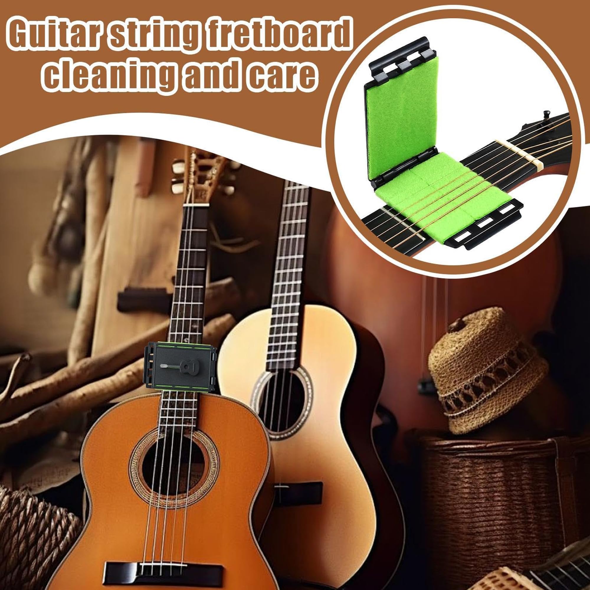 Limpiador de cuerdas para diapasón de guitarra, paños de limpieza rápida para trastes, herramientas para eliminar manchas ocultas, accesorios de mantenimiento, hilo (6Pcs, Rust removal)