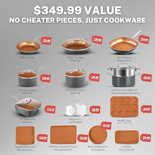Miniatura 2 de GOTHAM ACERO Recubrimiento de cobre - Incluye sartenes ollas sartén cuadrada con cesta de fritura hoja de galletas y sartenes para hornear