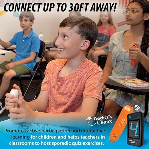 Miniatura 4 de Teacher's Choice Sistema de zumbador inalámbrico de mano para 4 jugadores, muestra el primer zumbido, ideal para juegos de riesgo, disputa familiar,