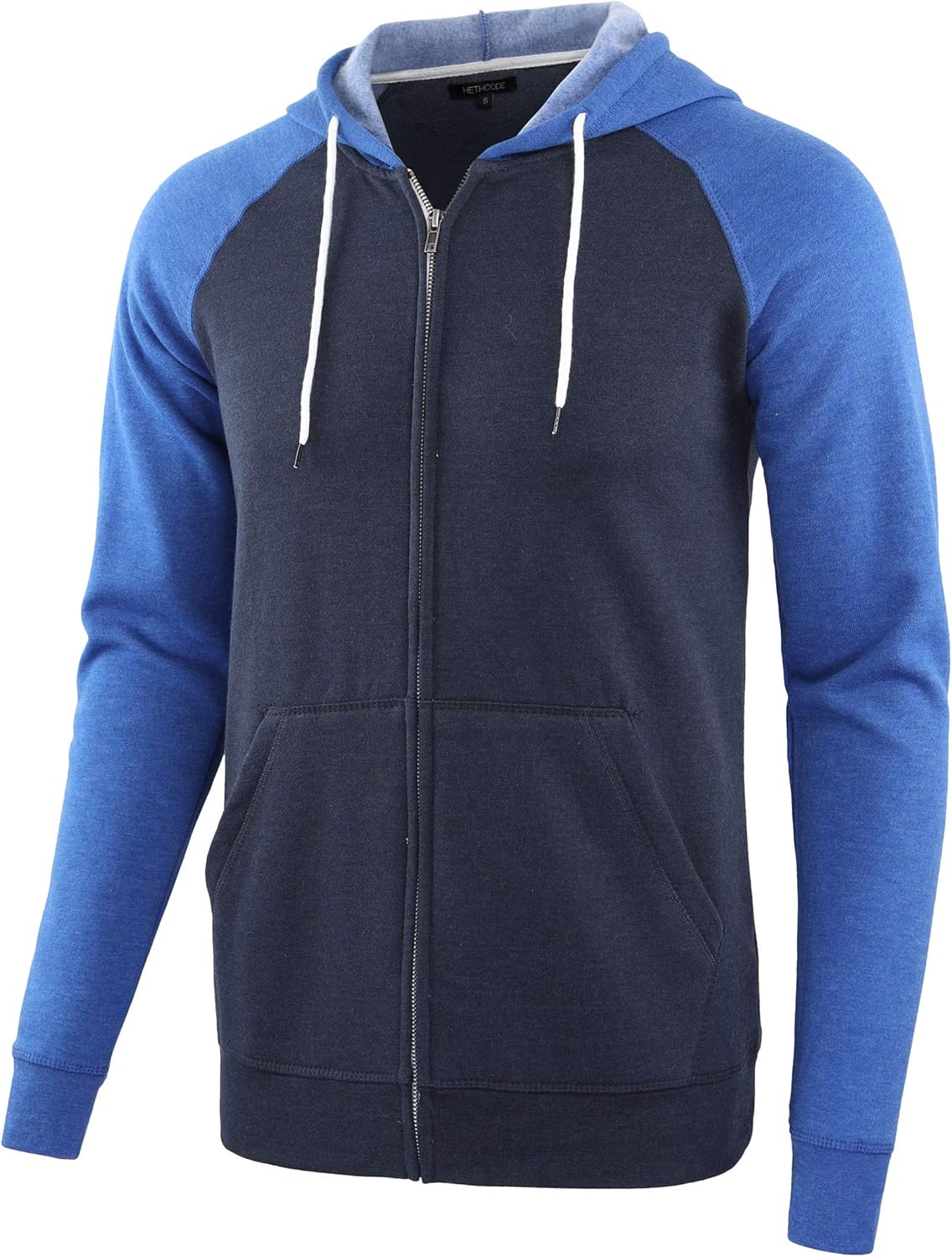 Mens Casual Lightweight Vintage Zip Up Pocket Active Sports Hoodie Sweatshirt Jacket Large Navy Blue/Heather Blue
