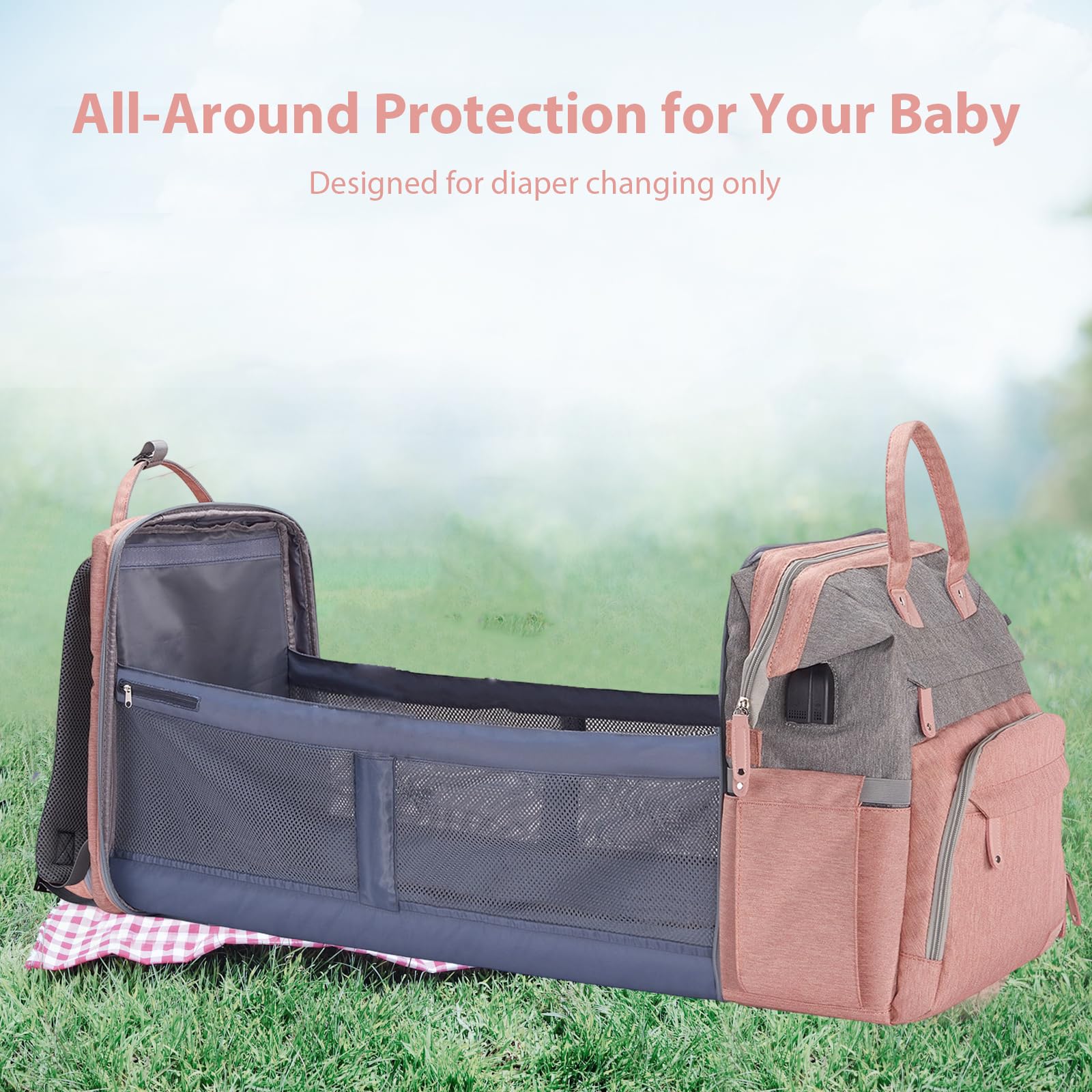 DERJUNSTAR Wickeltasche, Baby-Wickelrucksack mit Wickelstation