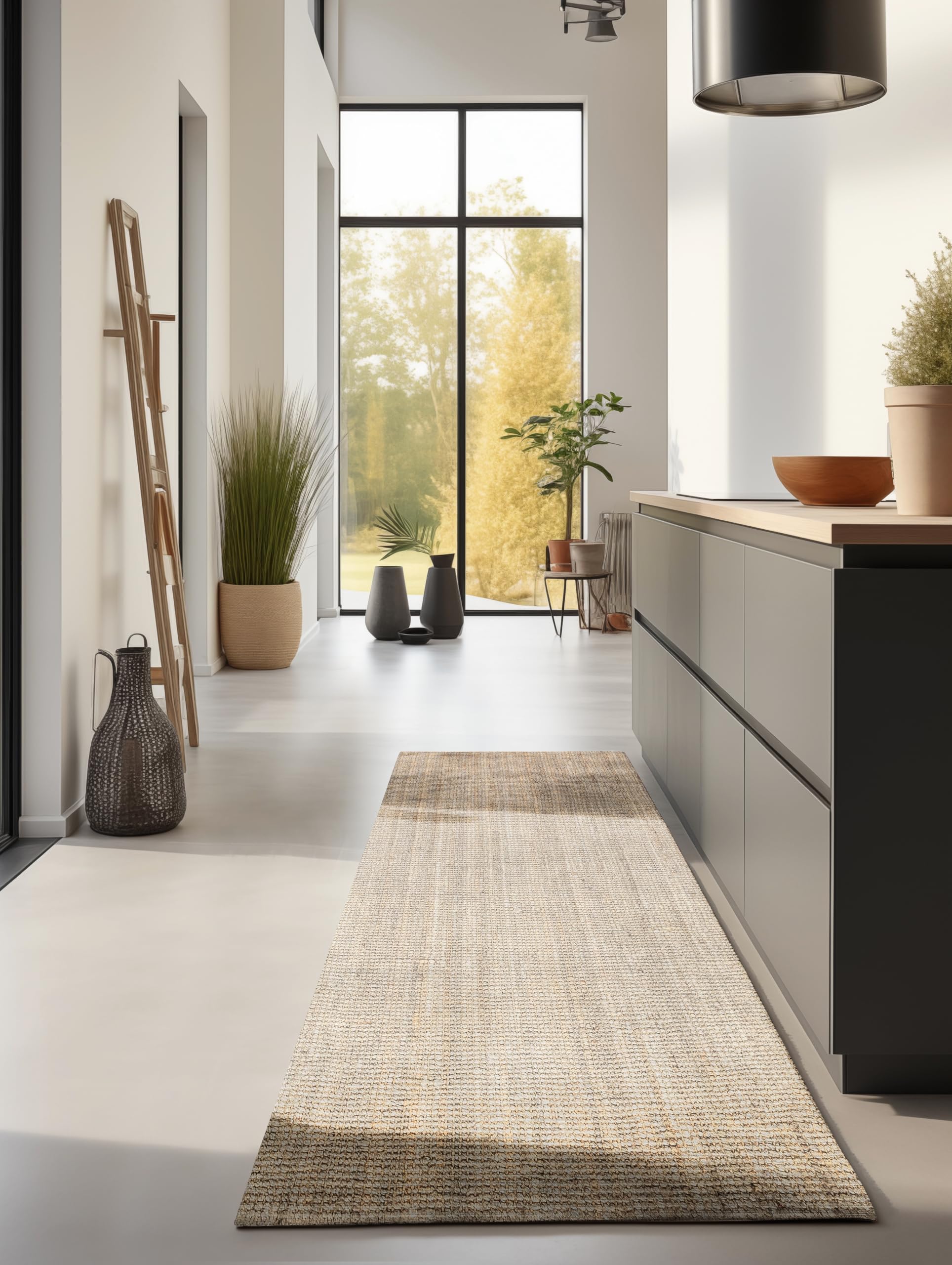 Hanse Home Jute Teppich – Natur Wohnzimmerteppich aus 100% Jute - Handgewebt & Natürlich – Boho Naturfaser Juteteppich für Wohnzimmer, Schlafzimmer, Esszimmer – Naturweiß Ivory, 80x200cm
