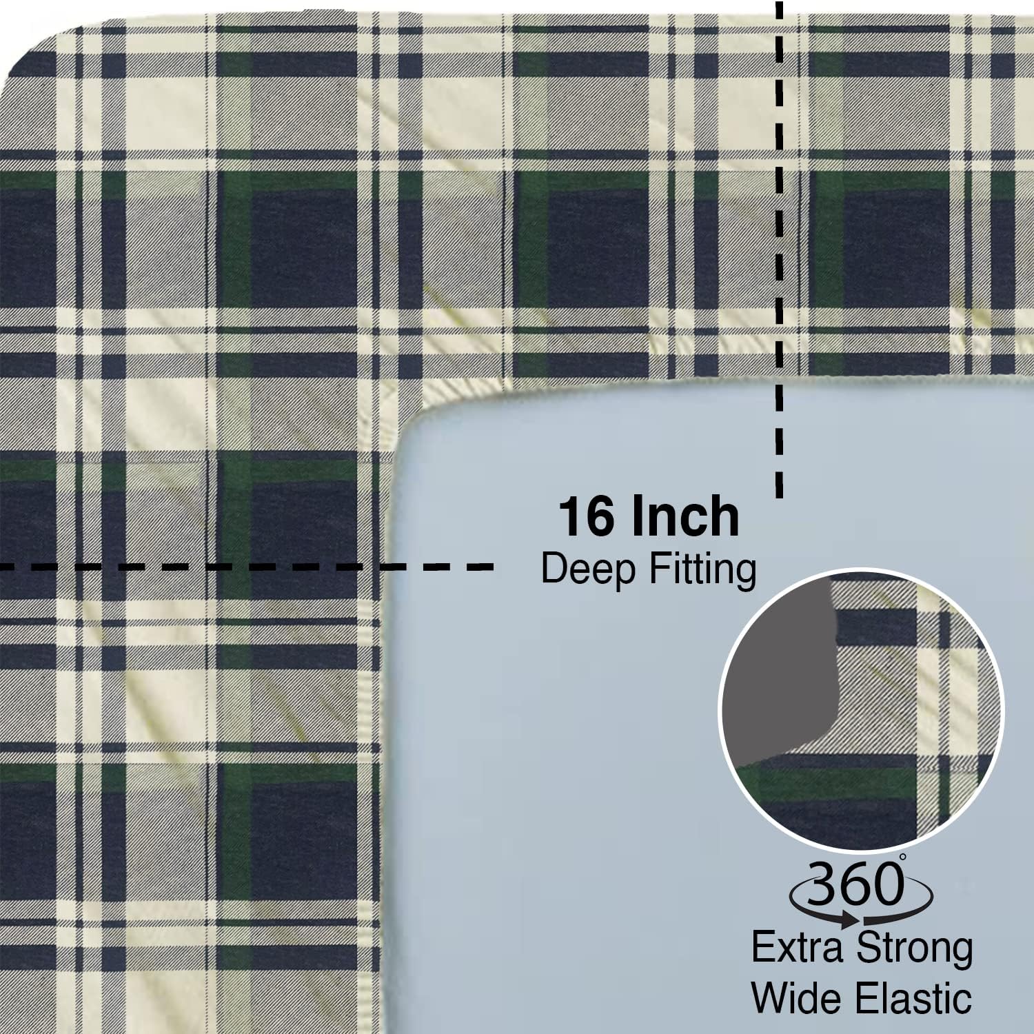 Thread Count - 100% Cotton Double Brushed Flannel Sheet Set - 170 GSM Heavyweight, Deep Pockets, Pre-Shrunk & Anti-Pill, All Around Elastic – Queen - Hutton Plaid