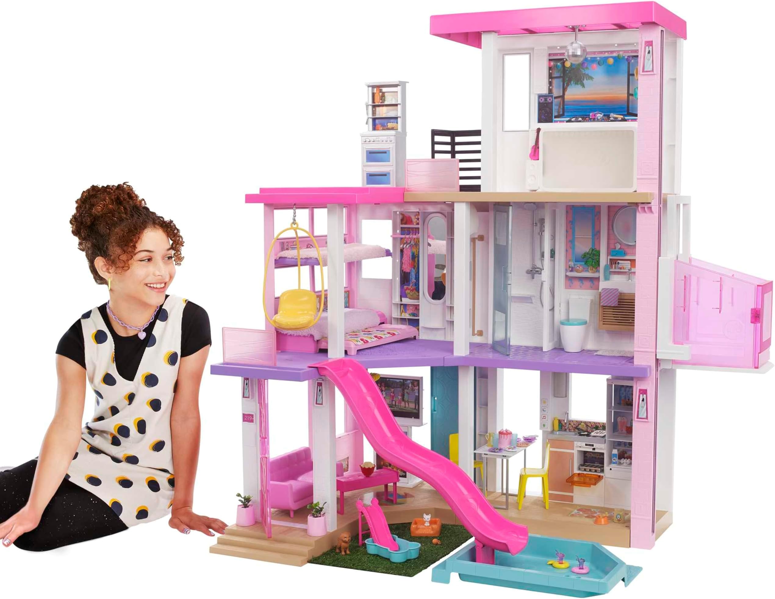 Dreamhouse Dollhouse Playset | Wheelchair Accessible Elevator, 10 Play Areas with 3 Custom Light Settings , Ages 3+, GRG93