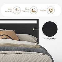 Vista 4 de SHA CERLIN Base de cama tamaño Queen con cabecera de madera, plataforma de soporte de listones de metal resistente, no necesita somier, negro moderno