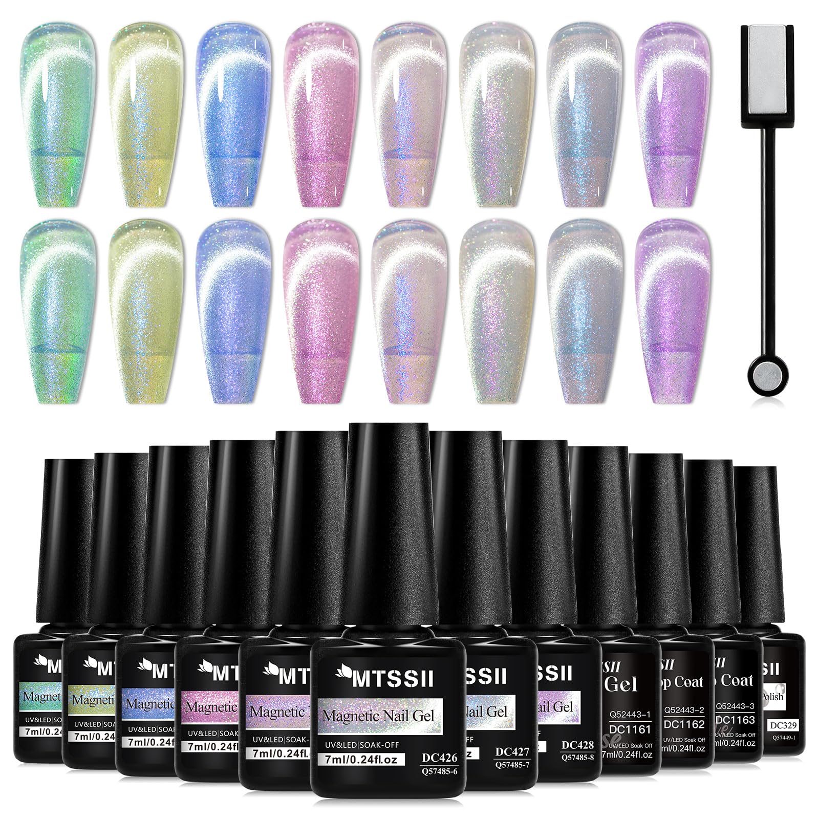 MTSSII Pastel Cat Eye Gel Nail Polish Set 8 Colors Cateye Gel Polish with Magnet Pink Green Blue Purple Reflective Glitter Gel Magnetic Nail Polish