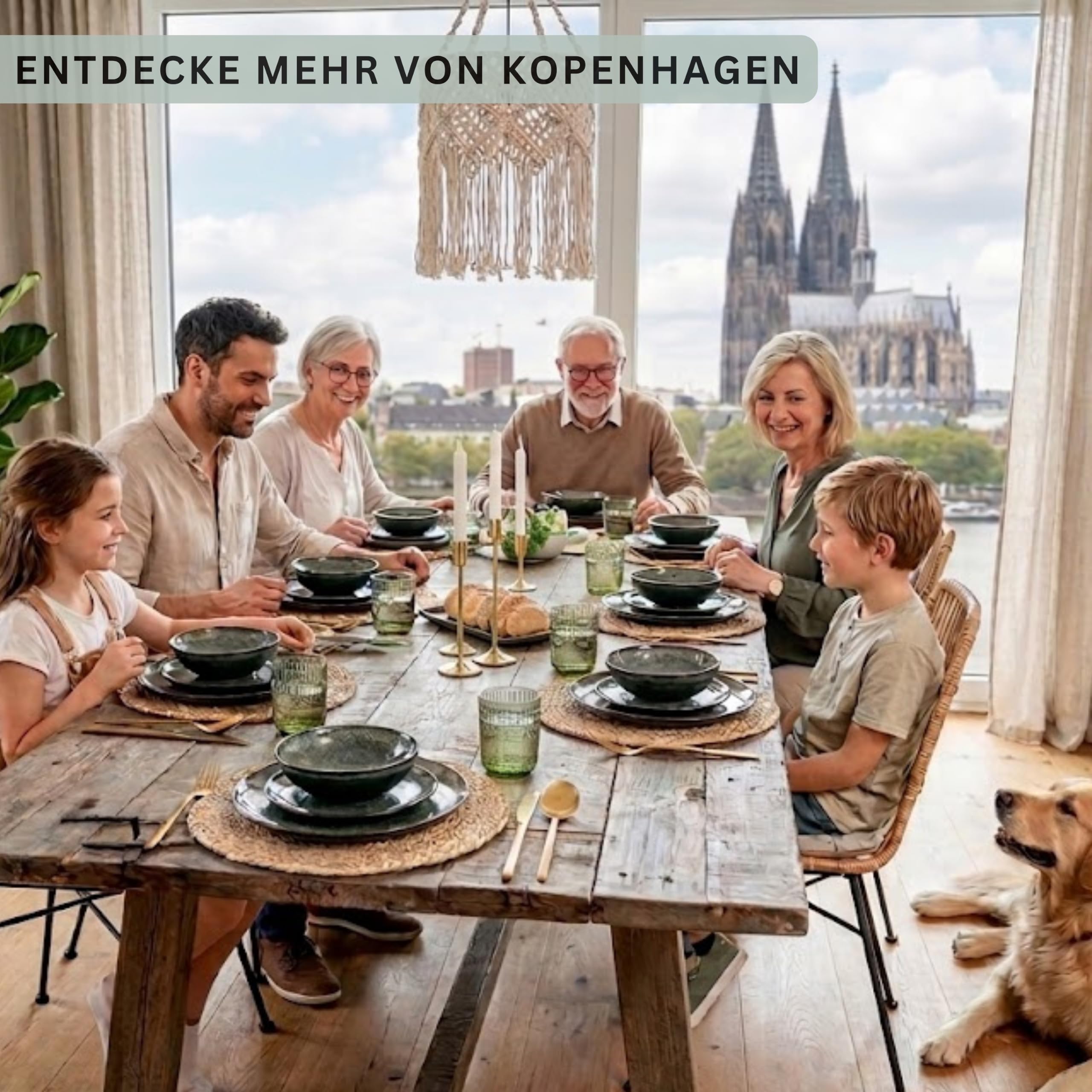 SÄNGER | Teller Set Kopenhagen 12 tlg, Steingut Geschirr Set 4 Personen, Tafelservice inkl. Essteller Frühstücksteller & Tiefe Teller, Speiseteller Set Spülmaschinenfest Grün Grau | PREMIUM COLLECTION