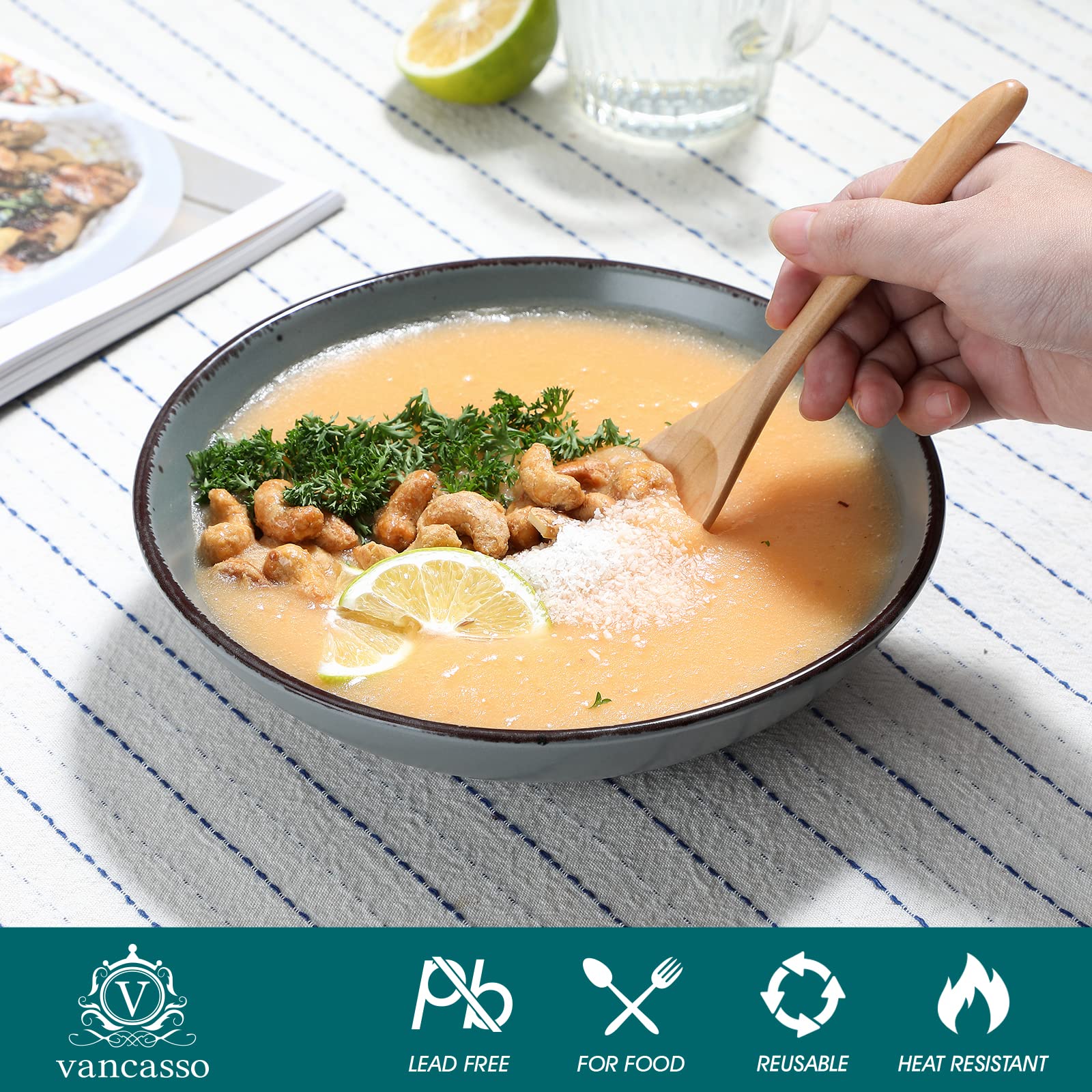 vancasso, Série Moda, Assiette Creuse en Céramique, Assiette à Soupe Saladier - 4 Pièces