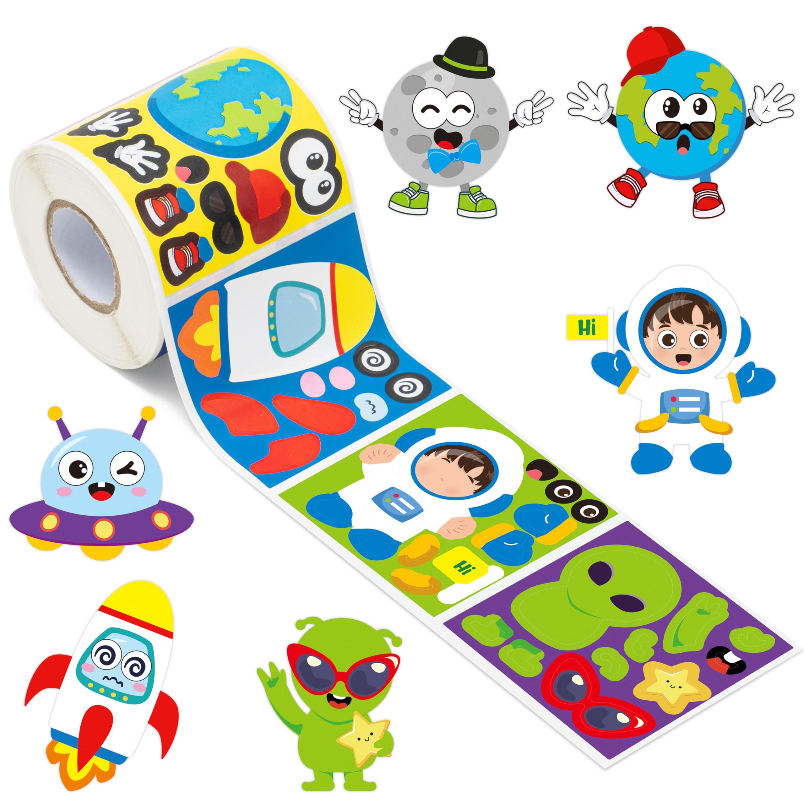 Haooryx Space DIY Stickers Rolls - 300pcs Outer Space Self-Adhesive Waterproof Vinyl Make Create Your Own Stickers Roll Greeting Invitation Card Water Bottle Scrapbook Bullet Journal Page Activity Pad