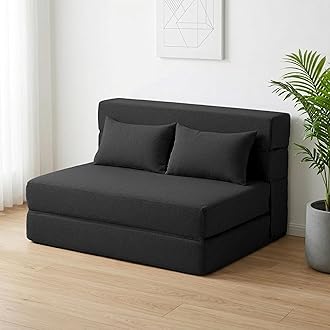 SUYOLS Folding Sofa Bed with Pillows- Convertible Chair Floor Couch & Sleeping Mattress, Foldable Memory Foam Sleeper for Living Room/Dorm/Guest Room/Home Office/Apartment/Loft, Twin, Dark Gray