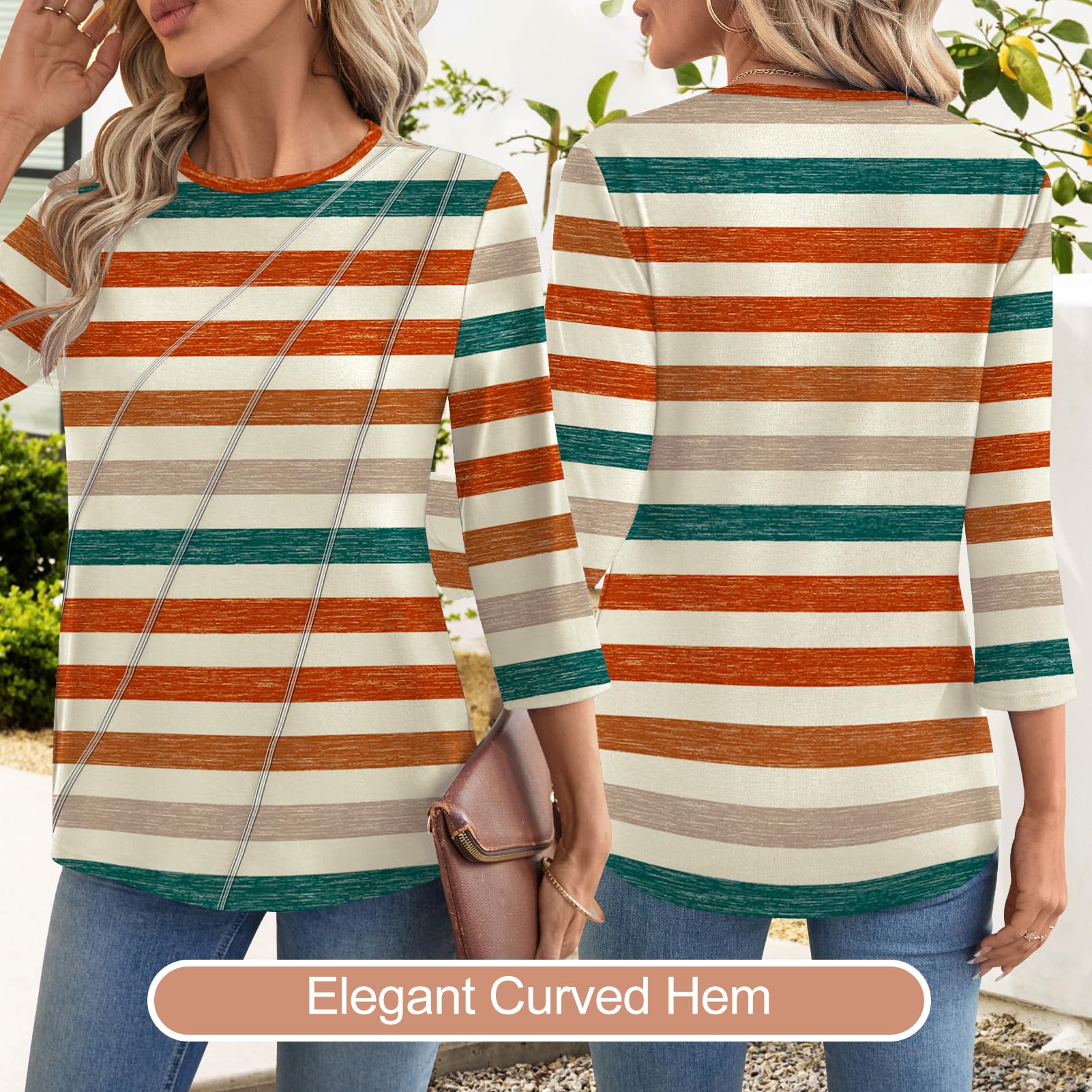 Kistore 3/4 Length Sleeve Shirts for Womens Pleated Summer Tops 2025 Fasion Trendy Spring Blouses - 5